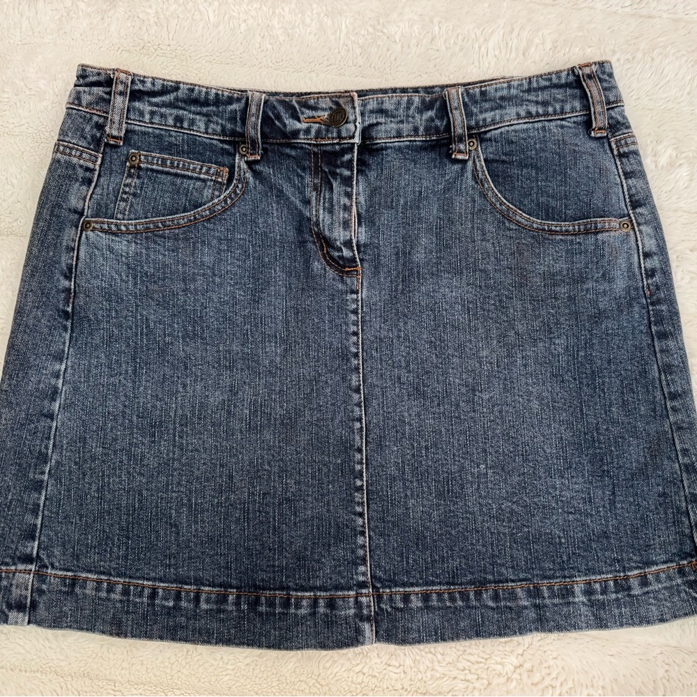 INC International Concepts Dark Blue Denim Mini Skirt with Embellished Pockets